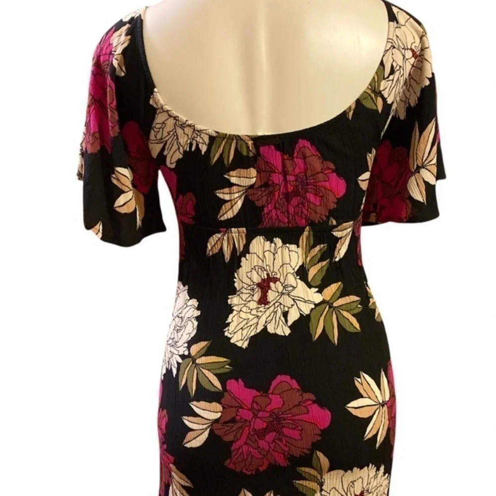 🌺Billabong,Striking Floral Mini Dress, Lovely Front Tie/Forms Neckline,Size S - Picture 6 of 13
